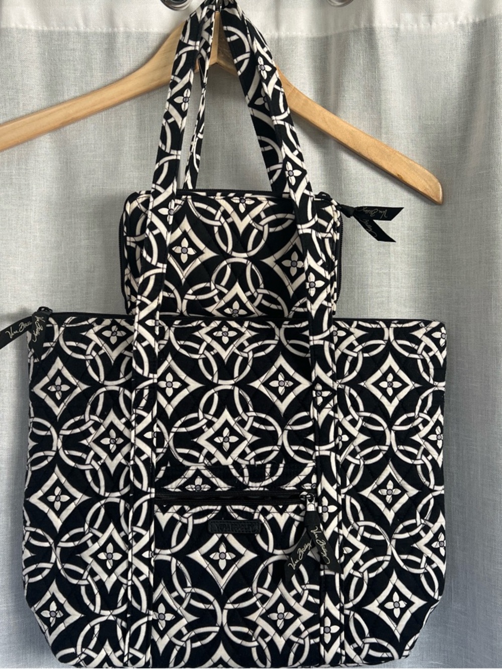 Vera Bradley Black & White Quilted Tote with Matching Wallet